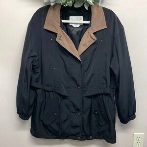 Braetan Vintage Hooded Button Down Jacket Black Brown M